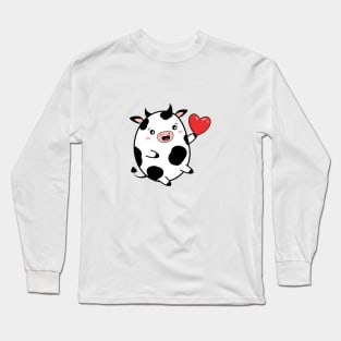 Happy cow with heart, Cute cow, Bull, Valentines day, Cute sticker, Kawaii cow Long Sleeve T-Shirt